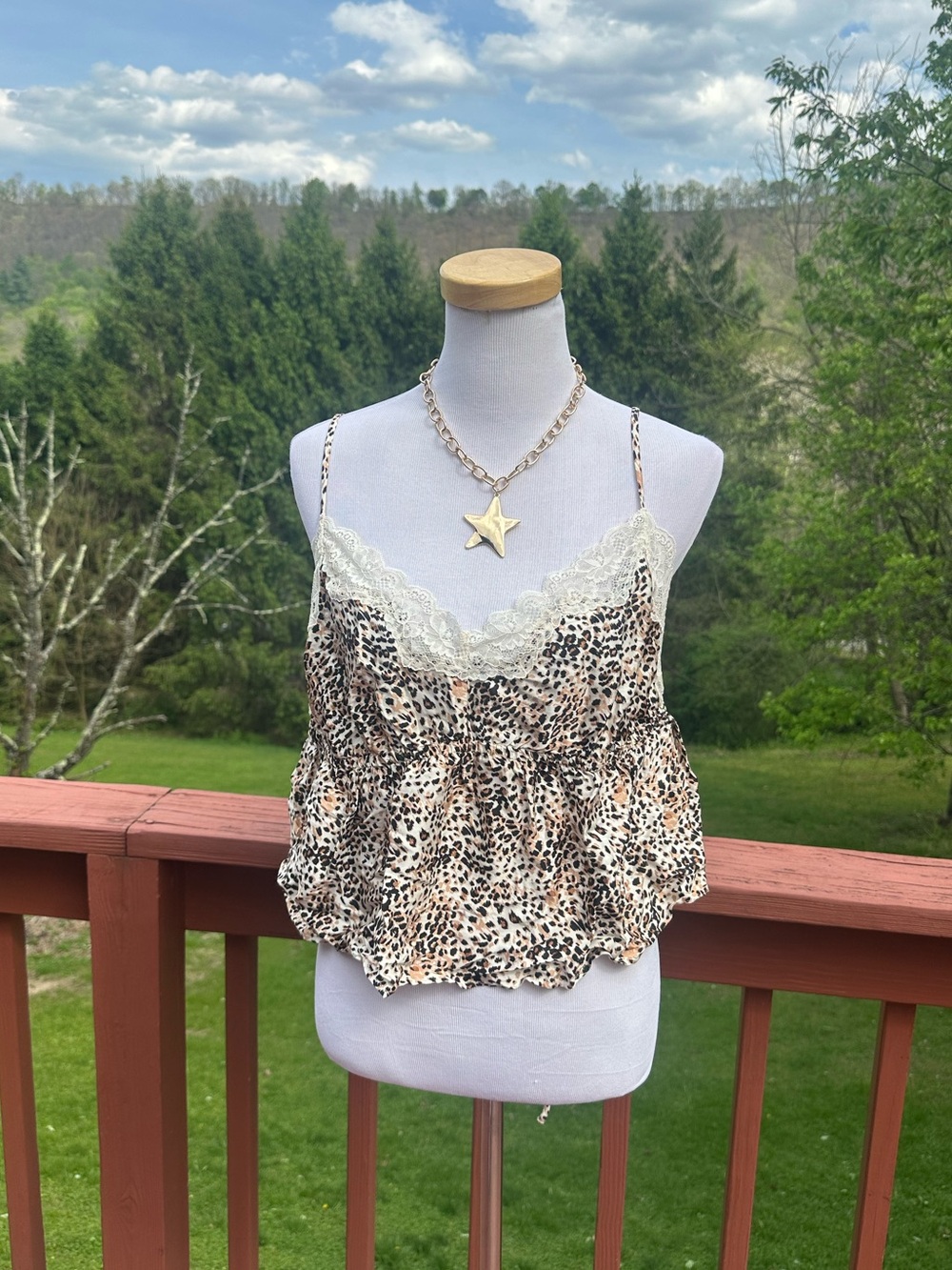 aerie Leopard Print Lace-Trim Tie Back Cami